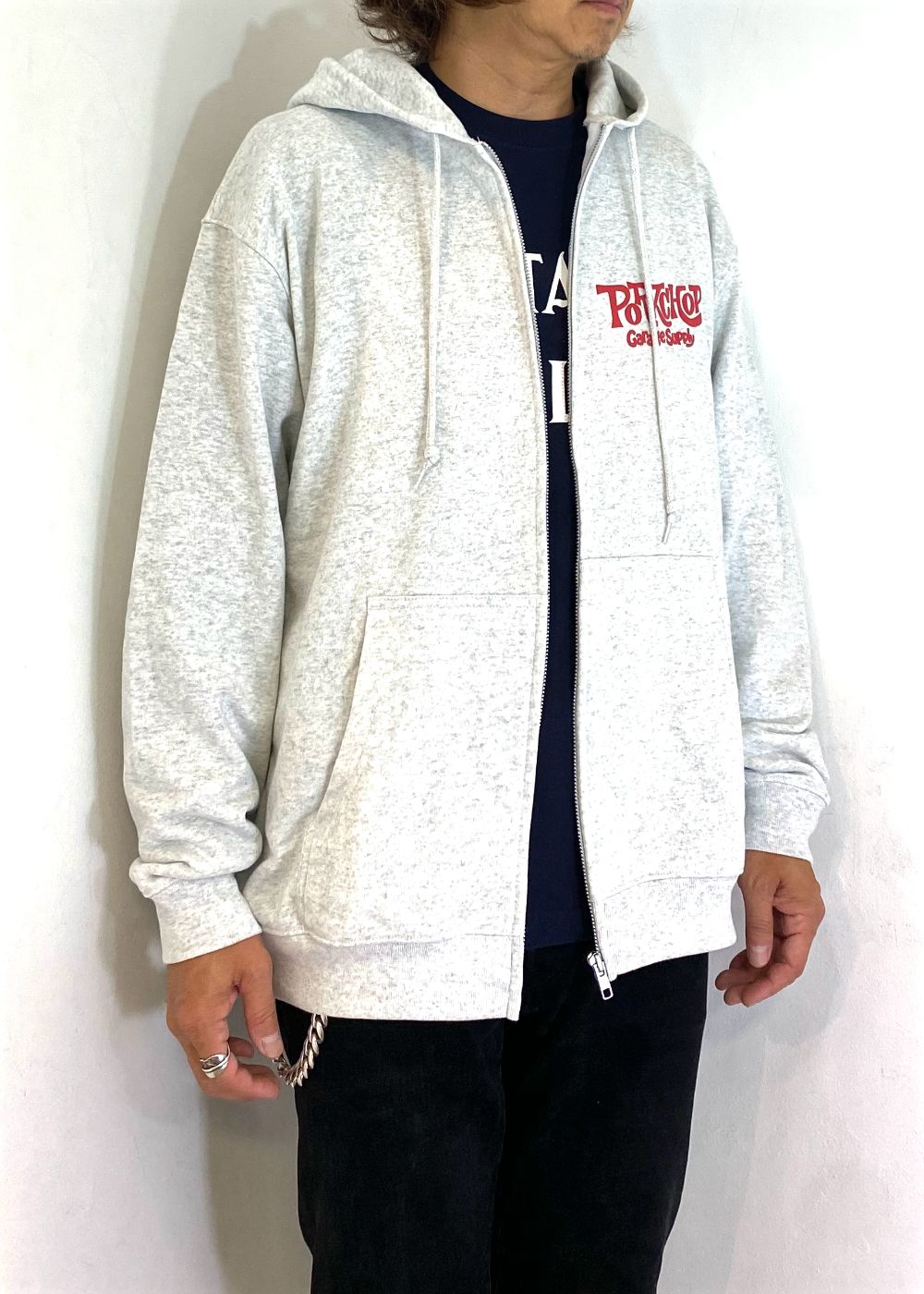 SC LOGO ZIP UP HOODIE (ASH) / SC ロゴ スウェット ジップパーカー