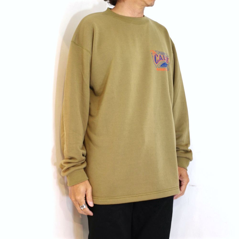 【ラスト1点】AEROKNOT OLD SIGN BOARD L/S SW TEE ＜NATURALLY PAINT DESIGN＞ (OLIVE) / オールドサインボード オリジナル クルーネック スウェット
