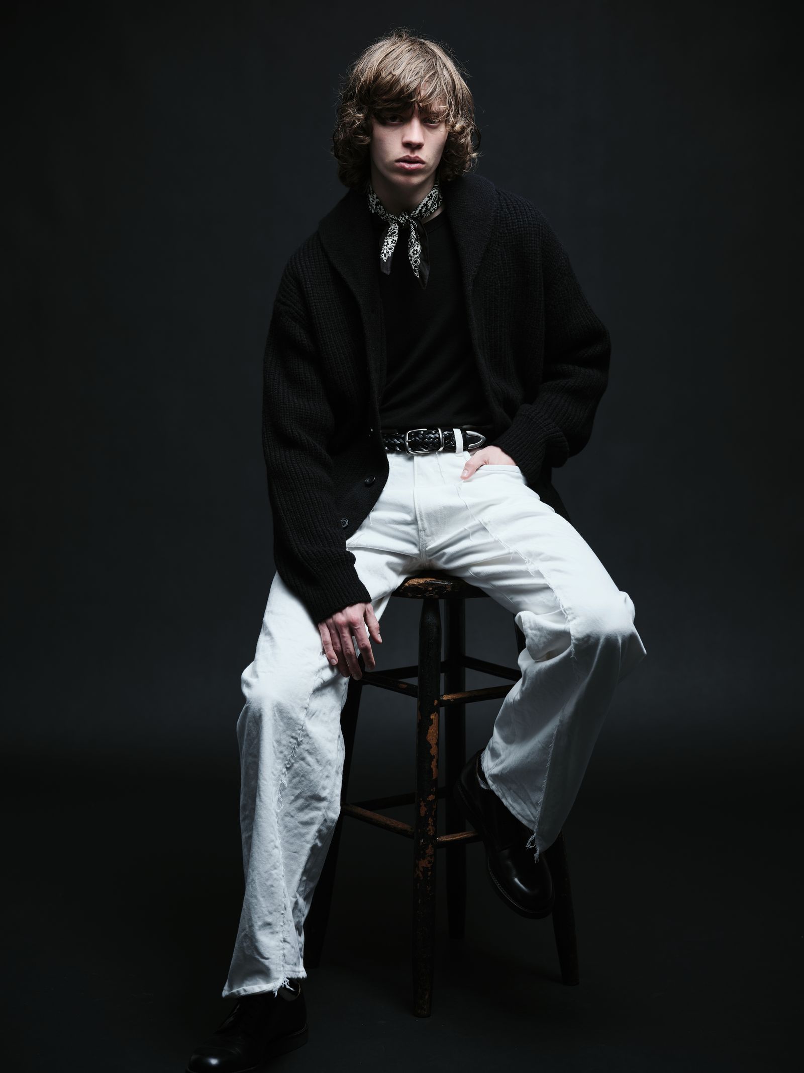 Baby Alpaca Wool Shawl Collar Knit Cardigan (BLK) / アルパカ ウール ショールカラー ニット カーディガン