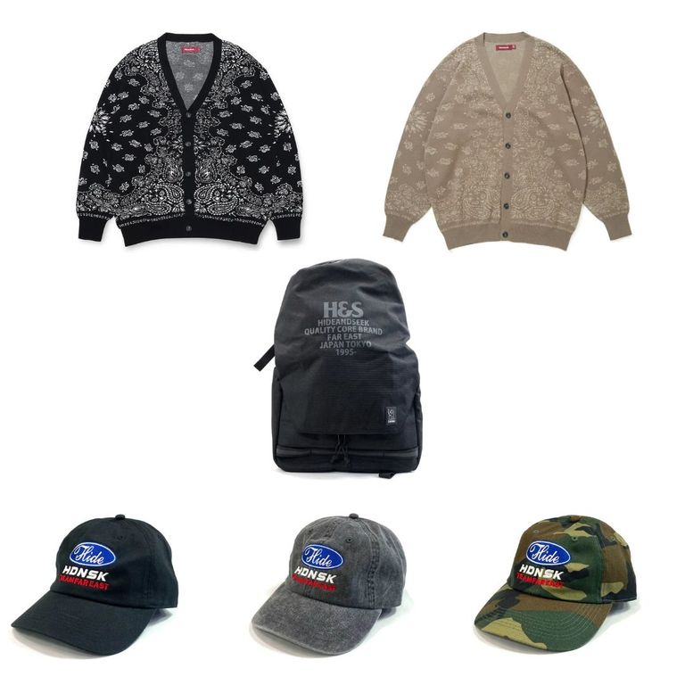 HIDE AND SEEK 新作販売告知 / バンダナカーディガンやバックパックといった人気商品入荷。