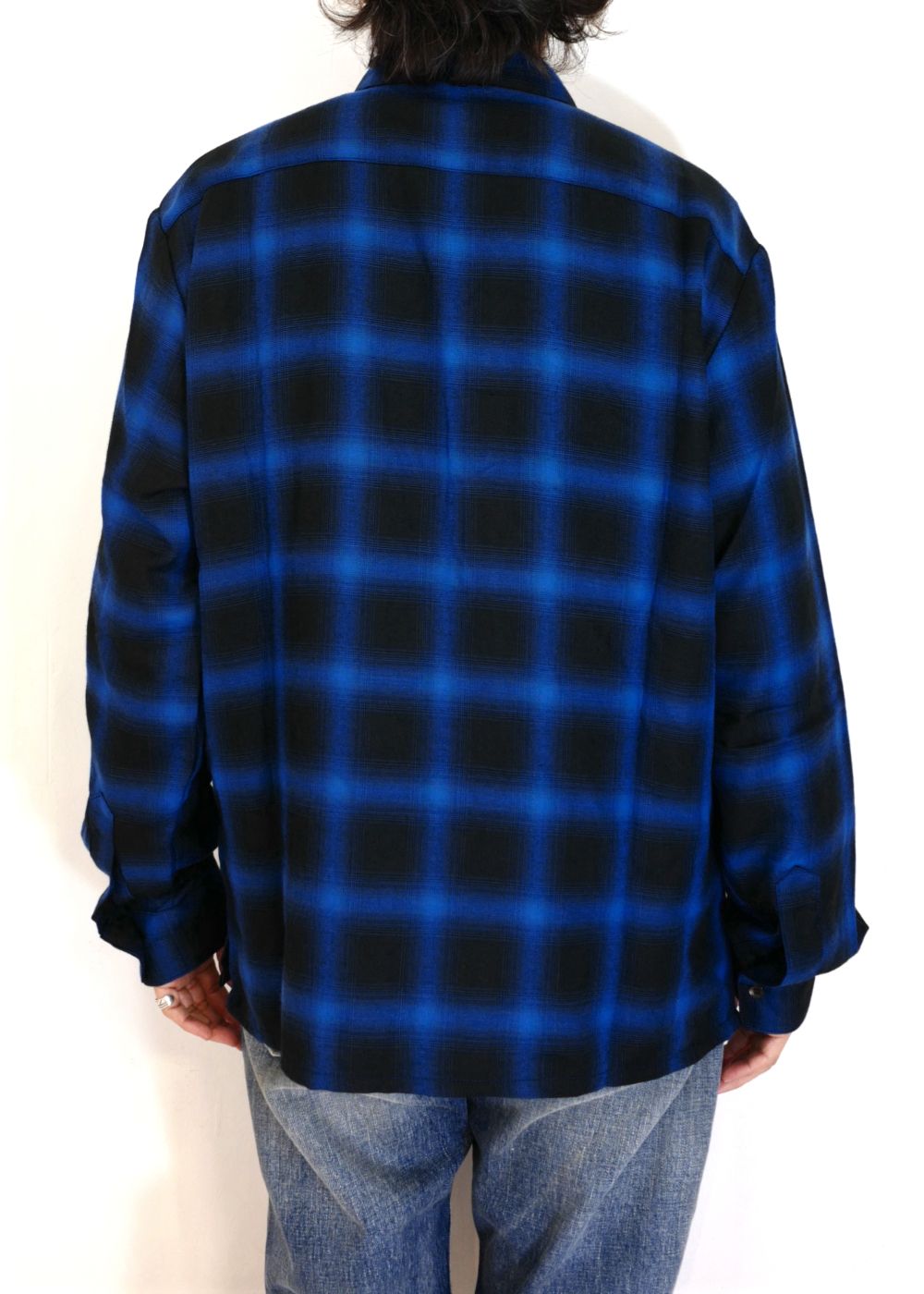 HIDE AND SEEK - OMBRE CHECK L/S SHIRT (BLUE) / オンブレ 