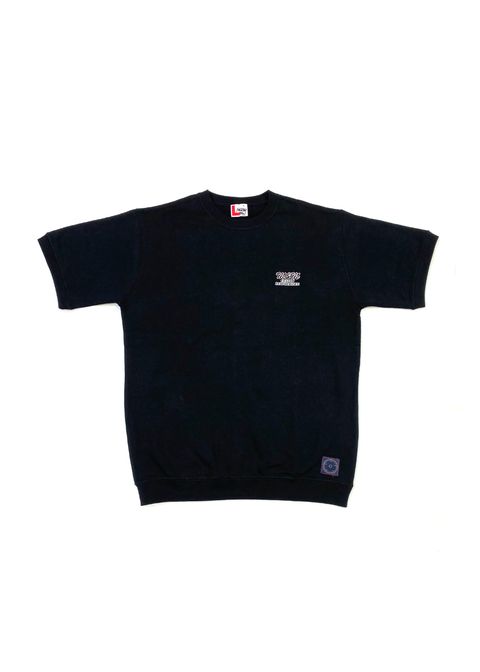 Short Sleeve Sweat (BLACK) / ロゴ刺繍 半袖 クルーネック スウェット / セットアップ可能
