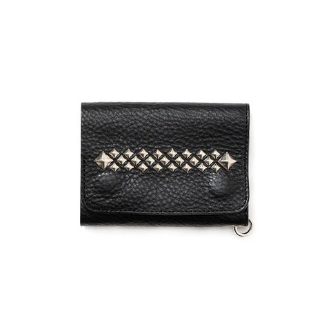 STUDS LEATHER FLAP HALF WALLET (BLACK) / スタッズ レザー フラップ ハーフ ウォレット