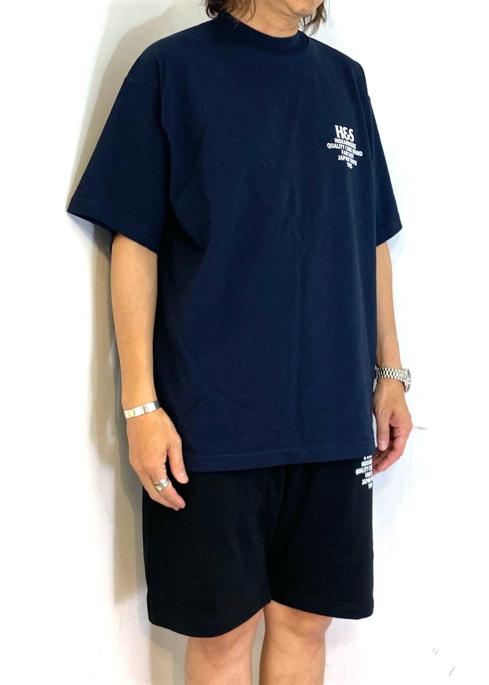 H&S Logo S/S Tee (BigSilhouette) (NAVY) / ヘビーオンス ワイド Tシャツ