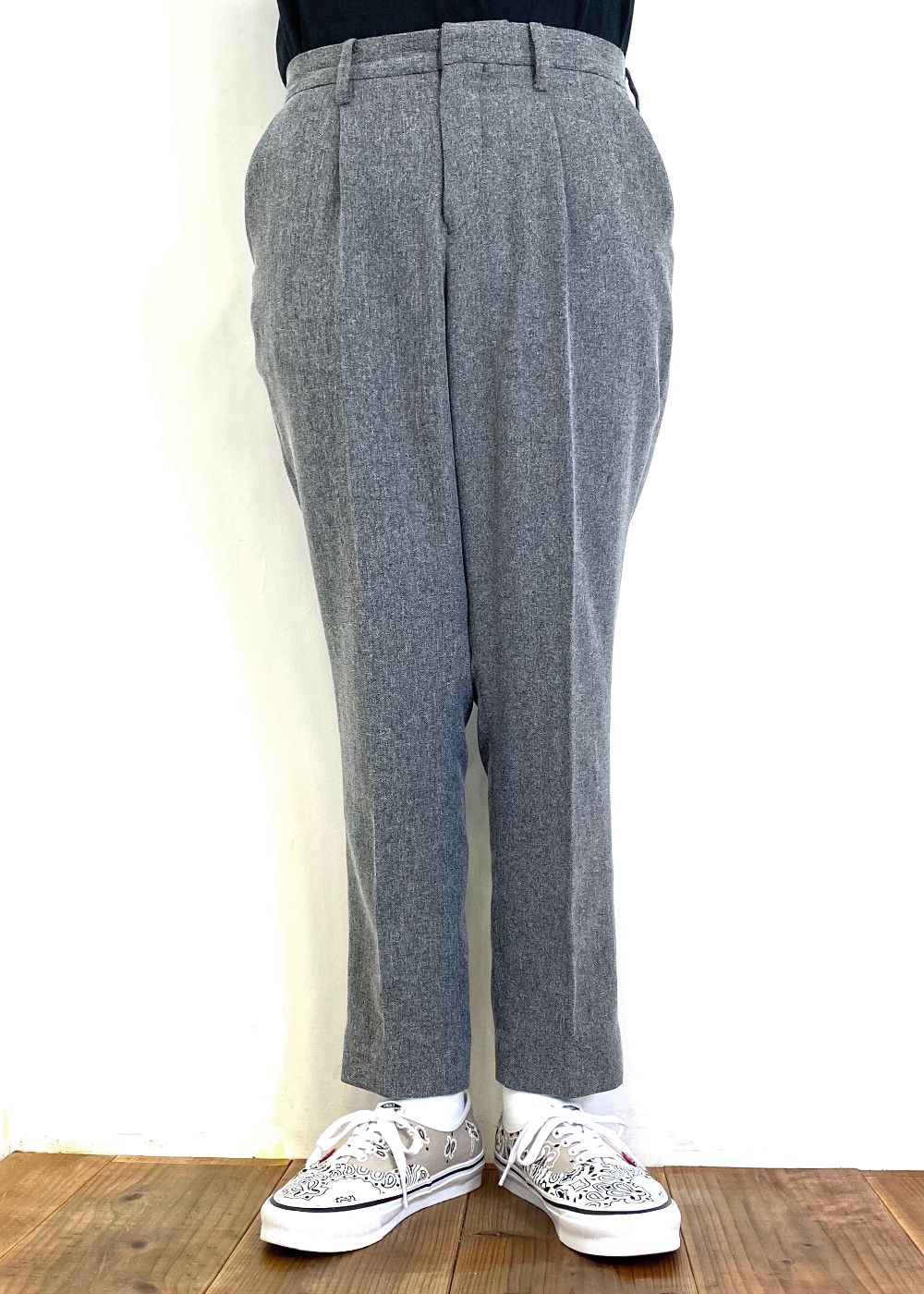 VINTAGE TYPE HERRINGBONE SLACKS (CHARCOAL) / ヴィンテージ タイプ ヘリンボーン スラックス