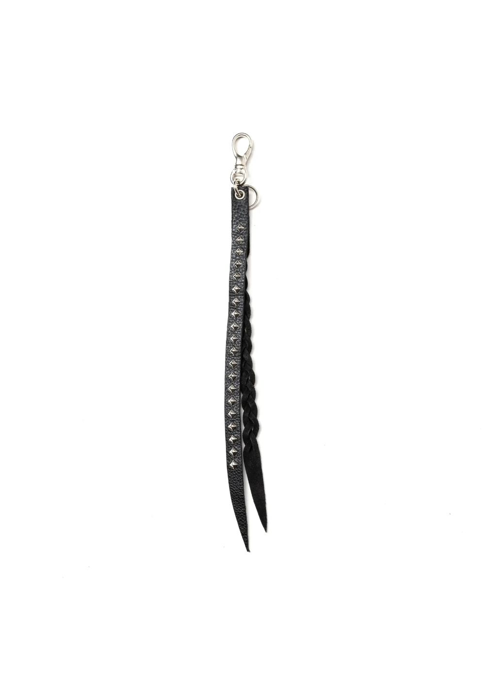 STUDS & KNITTING LEATHER LONG KEY RING ＜TYPE B＞ (BLACK) / スタッズ レザー キーリング