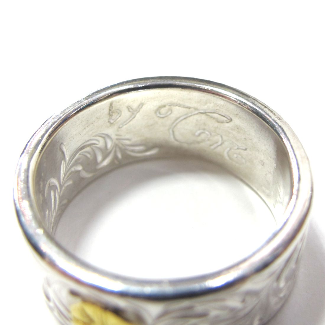 KARAKUSA Ring with Gold Point L (SILVER) / 24金Lポイント唐草リング(大)