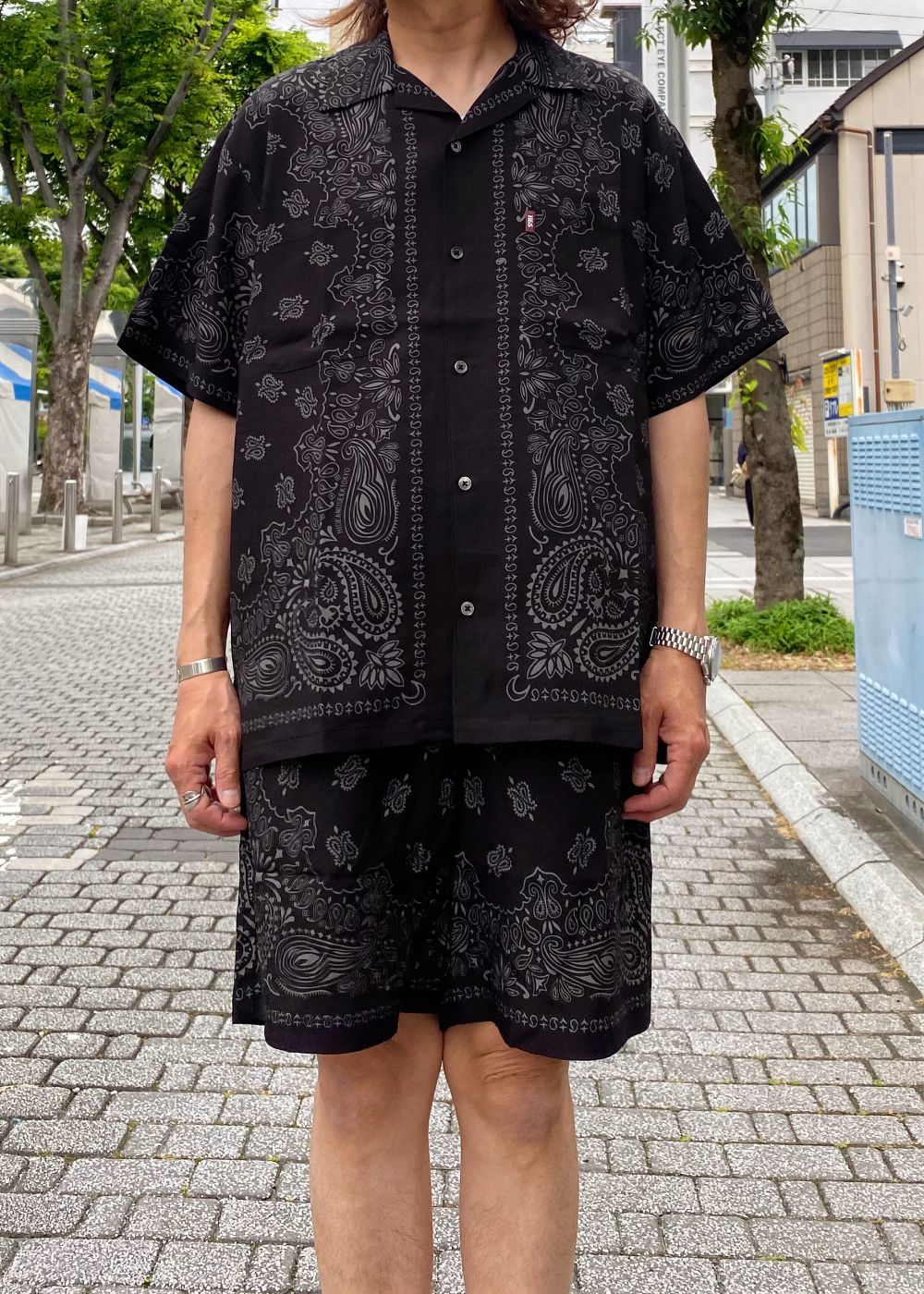 Bandana S/S Shirt (BLACK) / オリジナル バンダナ オープンカラー シャツ / セットアップ可能