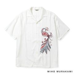 × MIHO MURAKAMI EMBROIDERY SH (WHITE) / ×MIHO MURAKAMI コラボ レーヨン オープンカラー シャツ