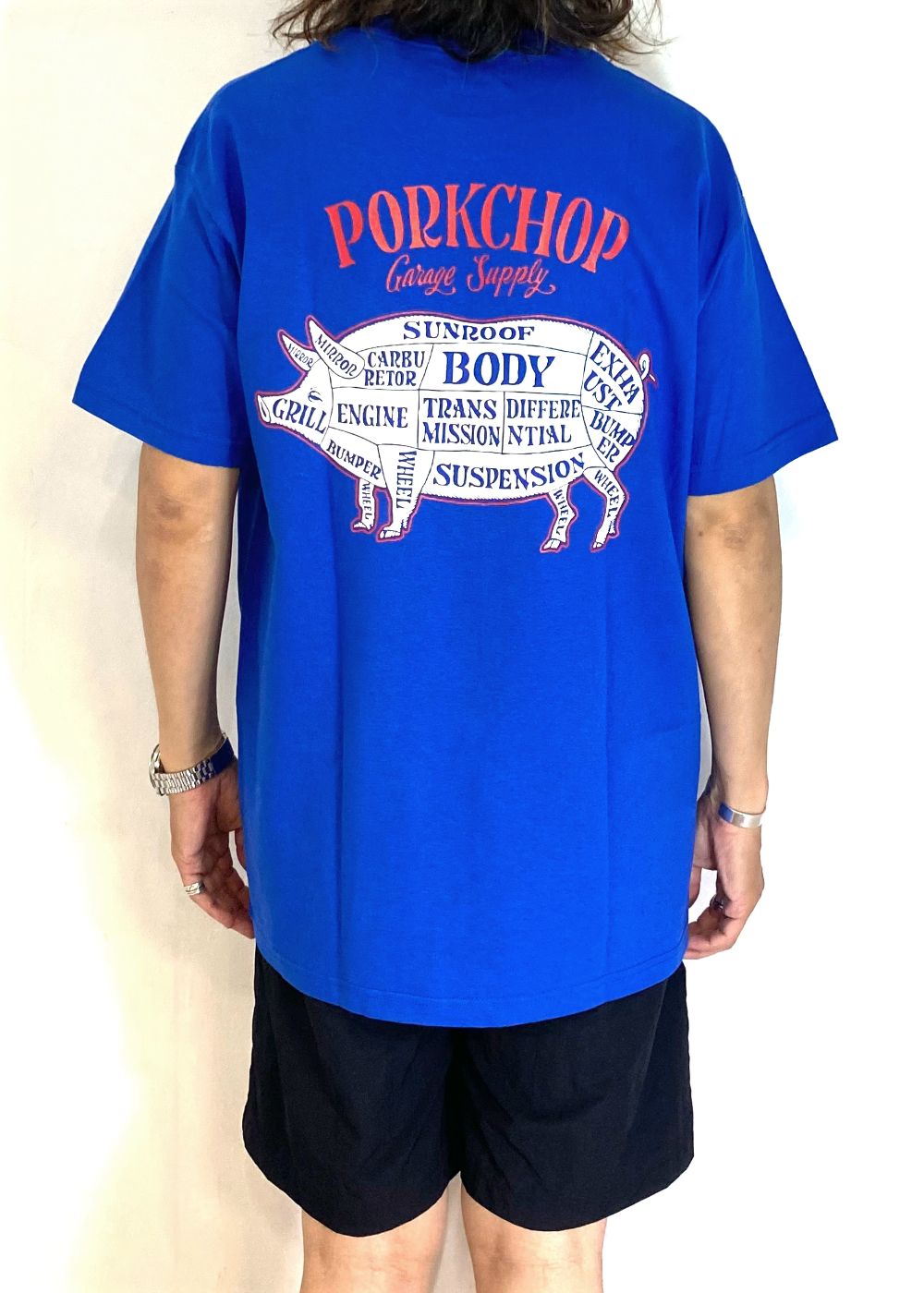 PORK BACK TEE (BLUE) / ポークバック ロゴ Tシャツ