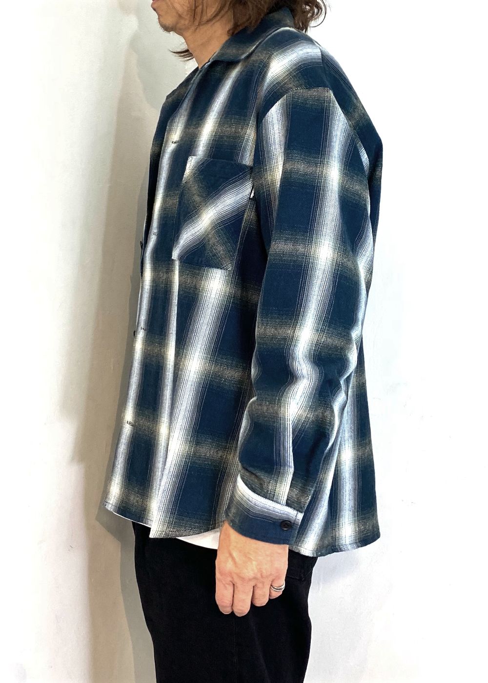 【ラスト1点】R9 OMBRE CHECK SHIRT (BLUE) / オンブレチェック シャツ