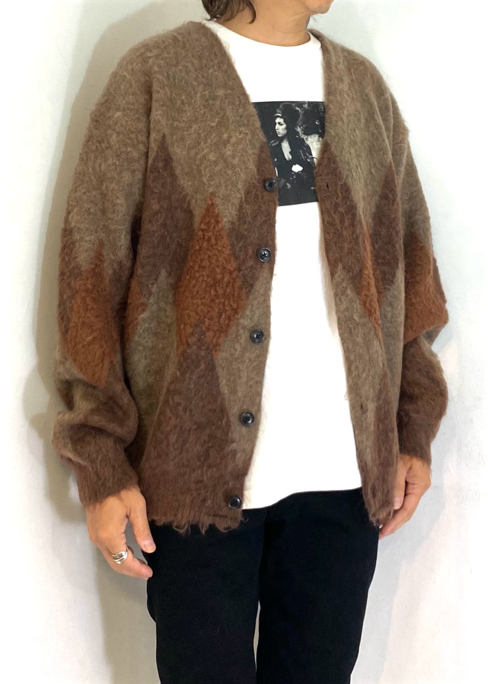 Mohair Argyle Knit Cardigan (BRT) /  アーガイル モヘアニット カーディガン