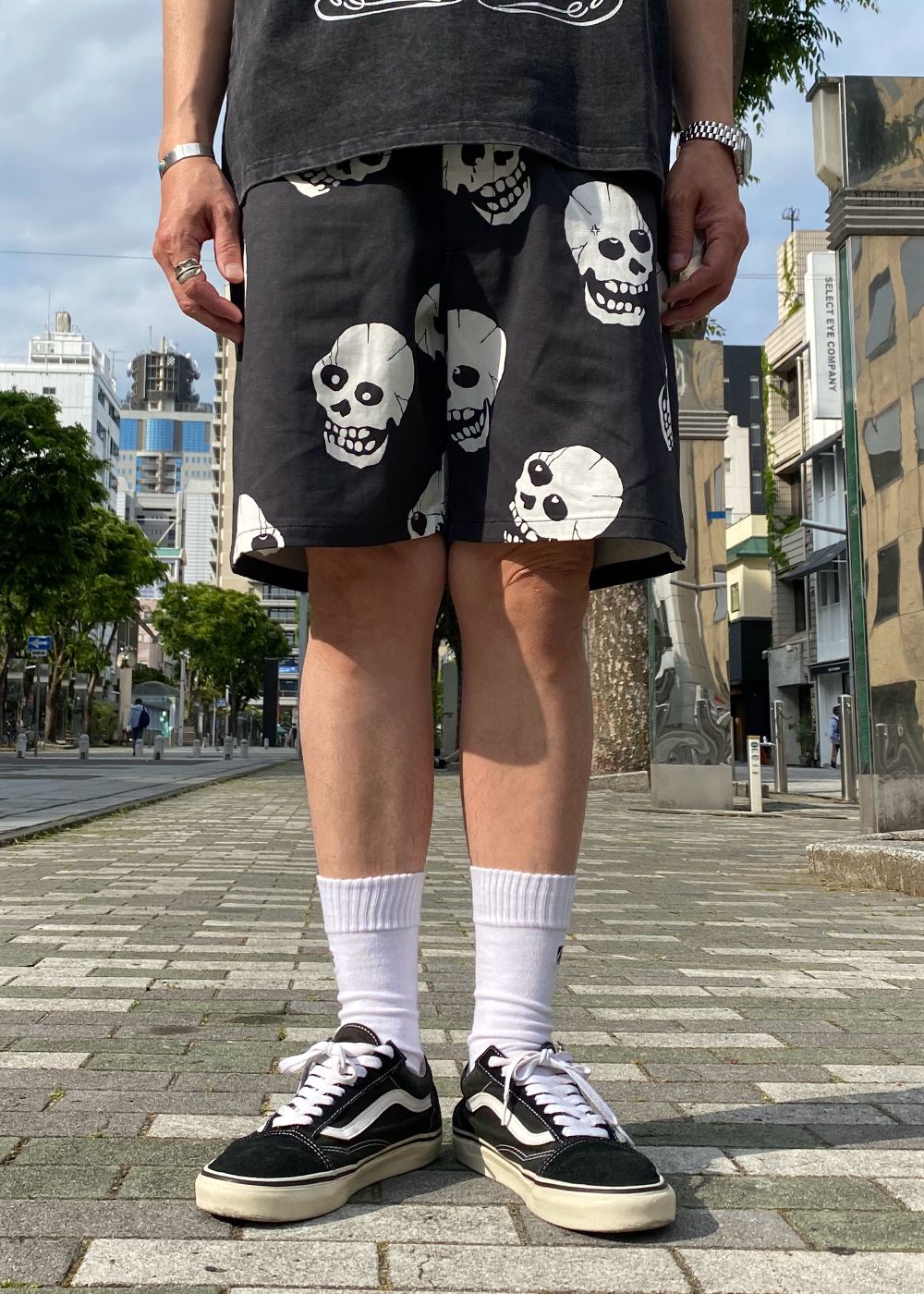 Skull patterned shorts (BLACK) / セットアップ スカル ショーツ