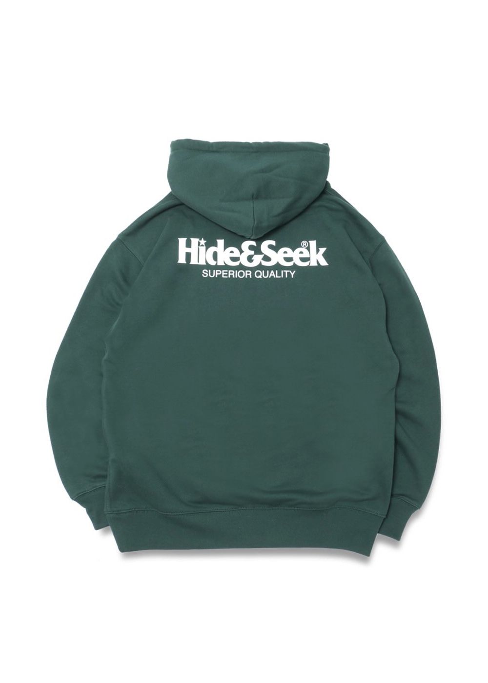 HIDE AND SEEK - LOGO HOODED SWEAT SHIRT (GREEN) / ロゴプリント