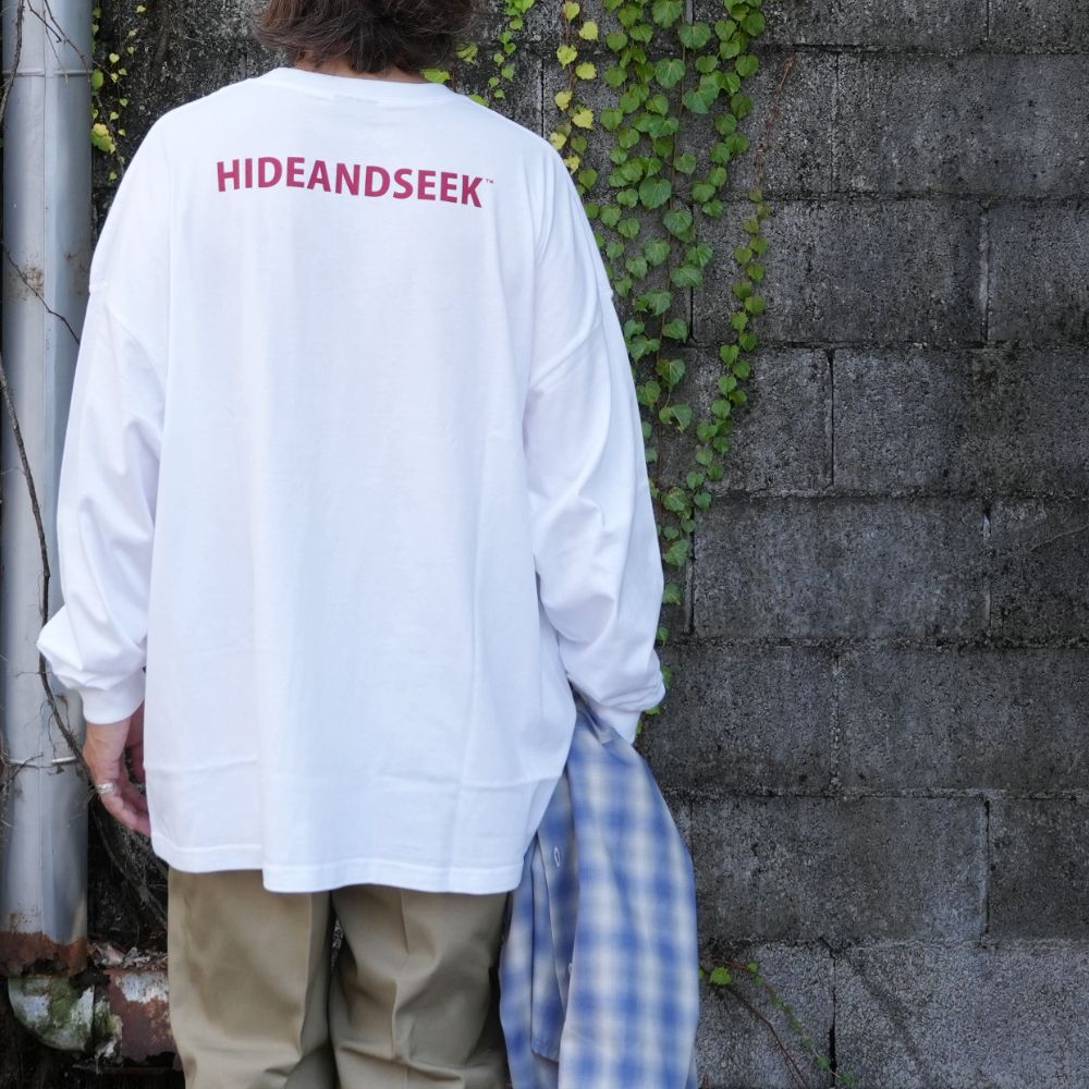HIDE AND SEEK - Burn L/S Tee (WHITE×RED) / フォト プリント ルーズ