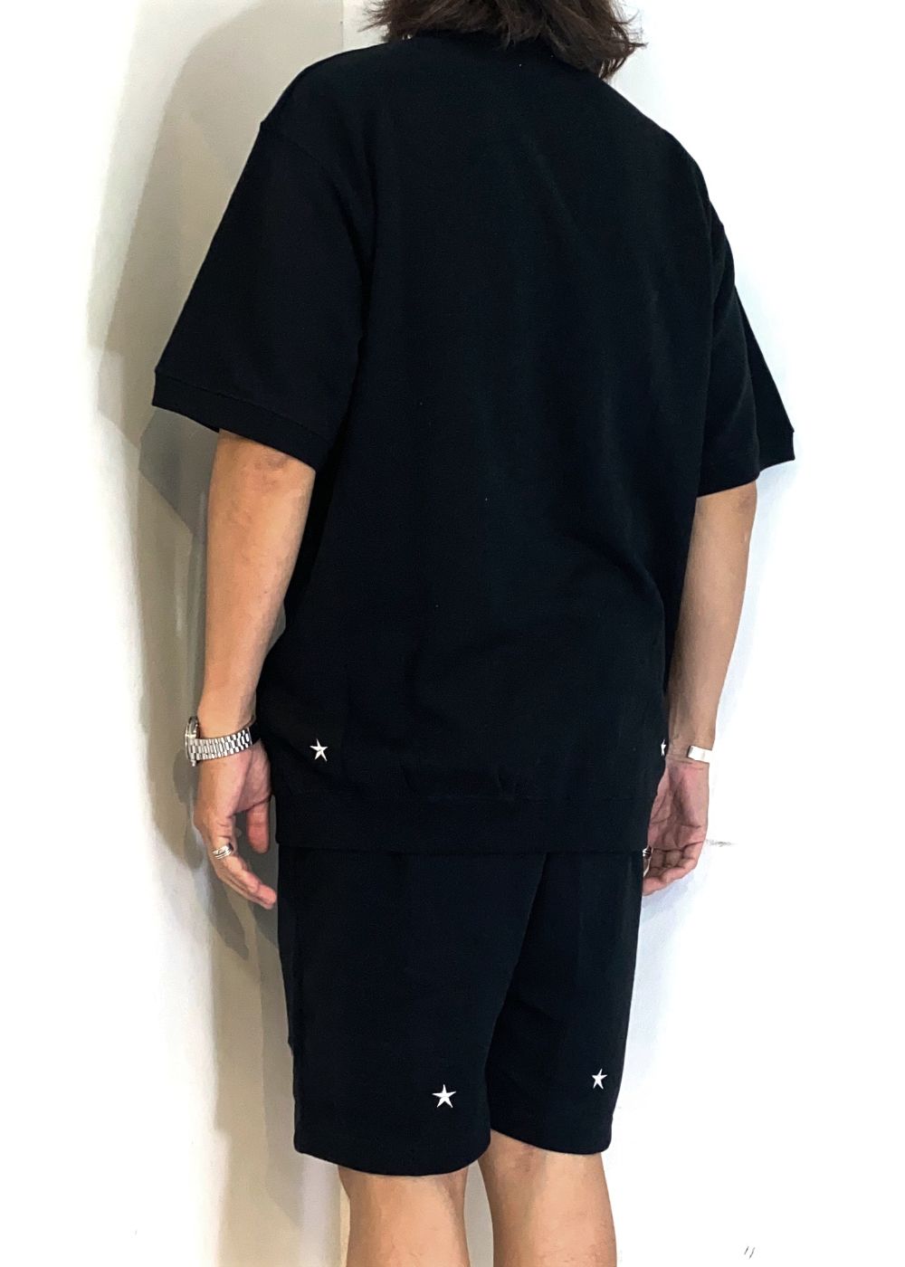 Short Sleeve Sweat (BLACK) / ロゴ刺繍 半袖 クルーネック スウェット / セットアップ可能