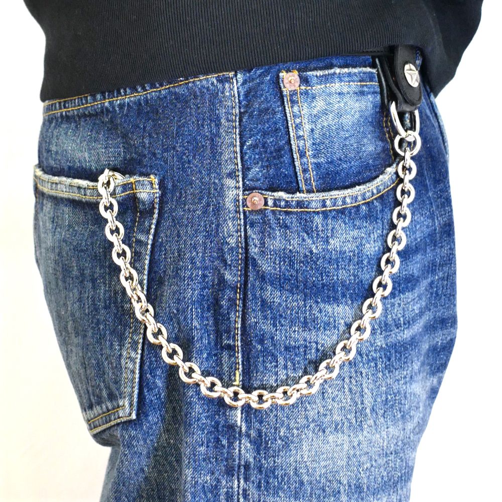 CALEE - SILVER STAR CONCHO LEATHER WALLET CHAIN (BLACK) / シルバー