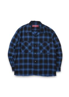 OMBRE CHECK L/S SHIRT (BLUE) / オンブレチェック オープンカラーシャツ
