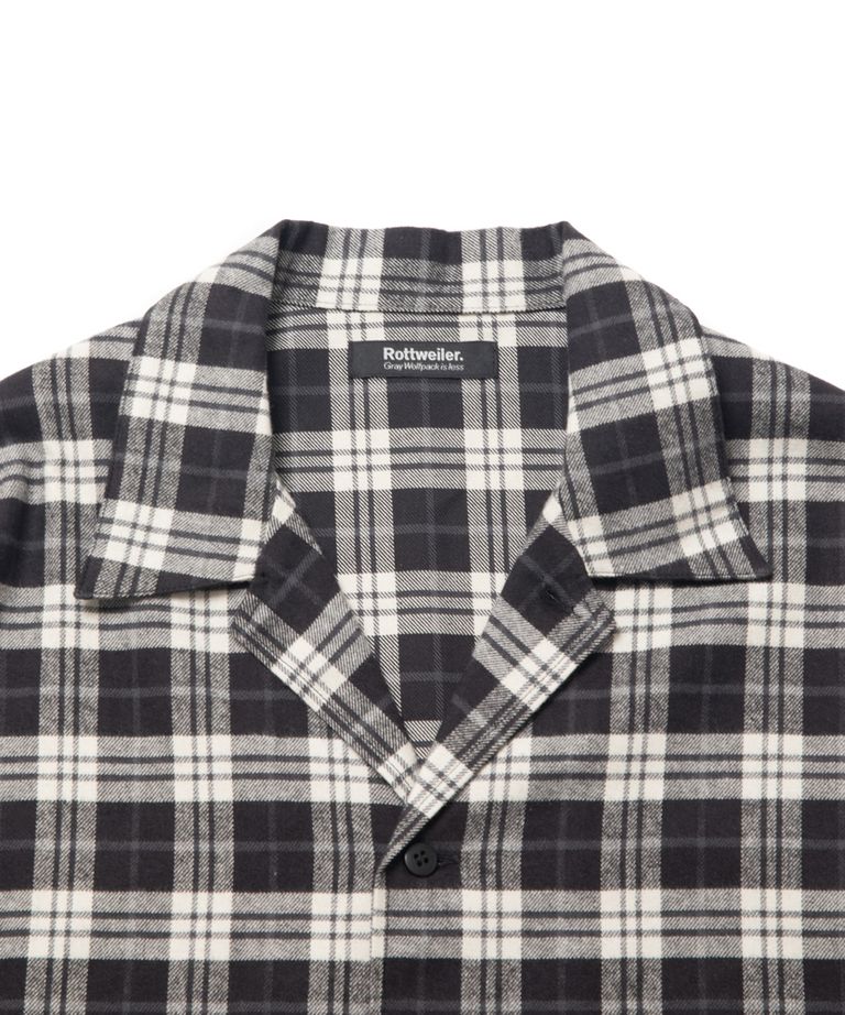 ROTTWEILER - OPEN COLLAR CHECK SHIRT (WHITE) / オープンカラーチェックシャツ | LOOPHOLE
