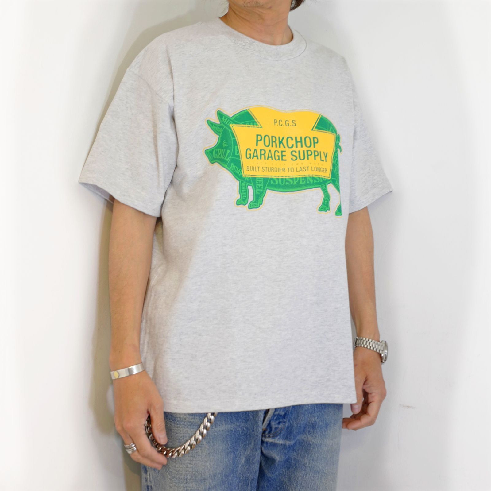 PORKCHOP GARAGE SUPPLY - 【ラスト1点】LOGO PORK TEE (GRAY) / ロゴポーク S/S Tシャツ |  LOOPHOLE