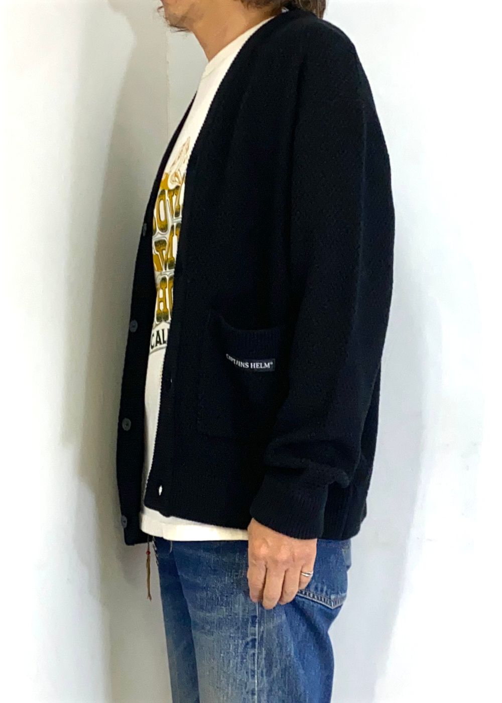 WAFFLE CARDIGAN (BLACK) / ワッフル カーディガン