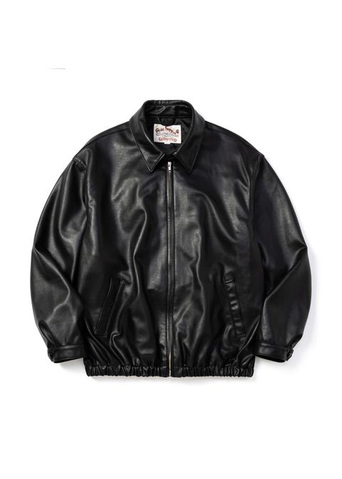 FAUX LEATHER HARRINGTON JACKET (BLACK) / フェイク レザー ハリントン ジャケット