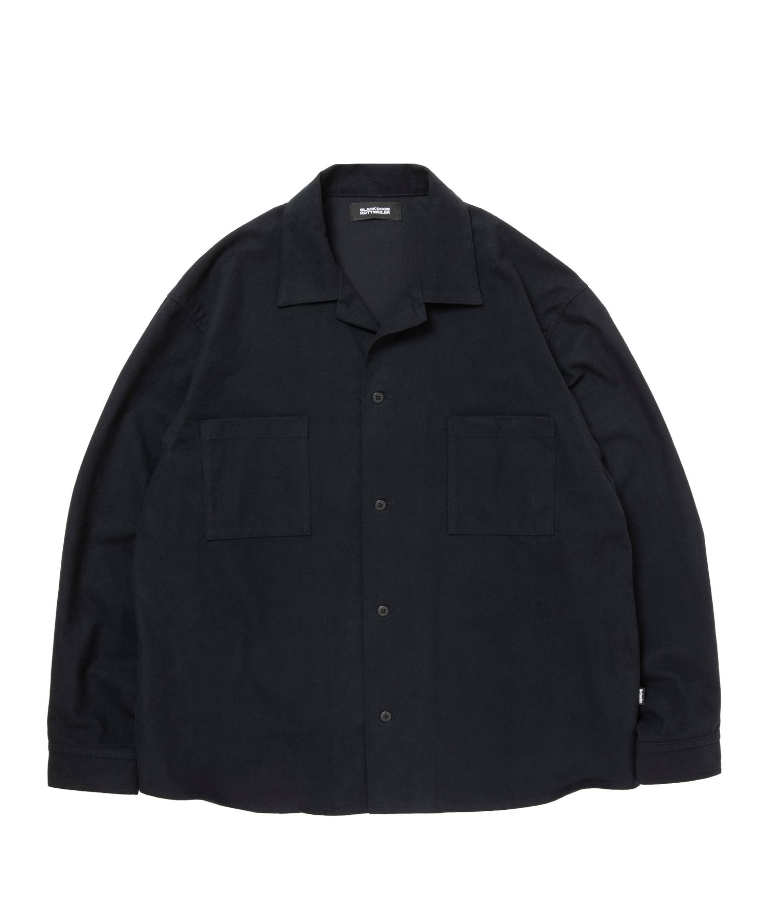 R9 OPEN COLLAR SHIRT (BLACK) / コットン スウェード オープン カラー シャツ
