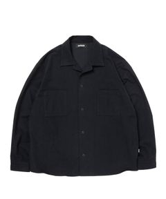 R9 OPEN COLLAR SHIRT (BLACK) / コットン スウェード オープン カラー シャツ