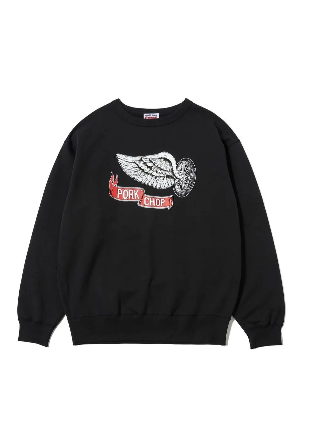 SWEAT CREW FLING WEEL P (×MASSES) (BLACK) / マシス コラボレーション スウェット