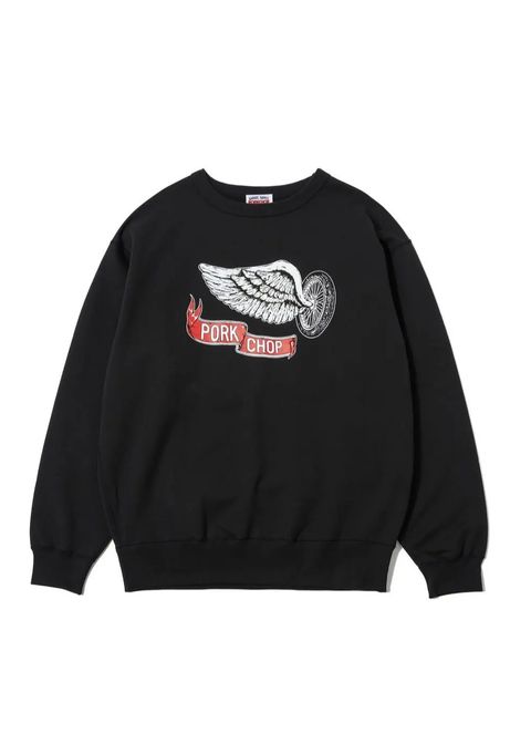 SWEAT CREW FLING WEEL P (×MASSES) (BLACK) / マシス コラボレーション スウェット