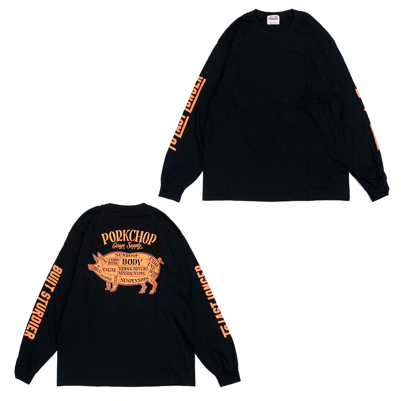 PORKCHOP GARAGE SUPPLY - PORK BACK L/S TEE (BLACK×ORANGE) / 定番 ポークバック ロゴ  Tシャツ | LOOPHOLE