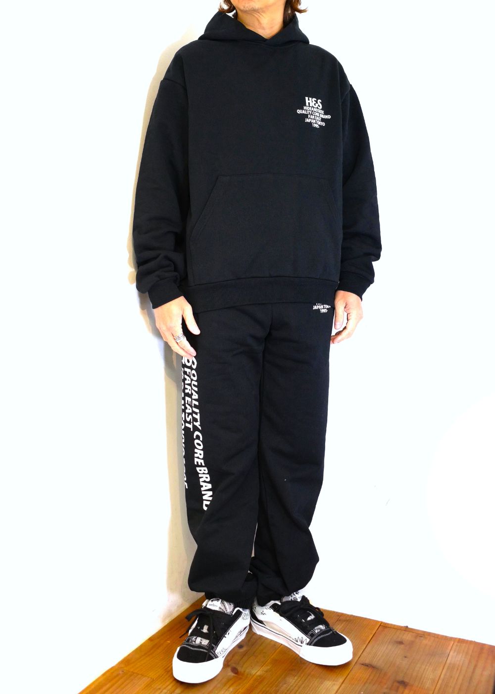 HIDE AND SEEK - HS HOODED SWEAT SHIRT-1 (BLACK) / オリジナル セットアップスウェット パーカー /  セットアップ可能 | LOOPHOLE