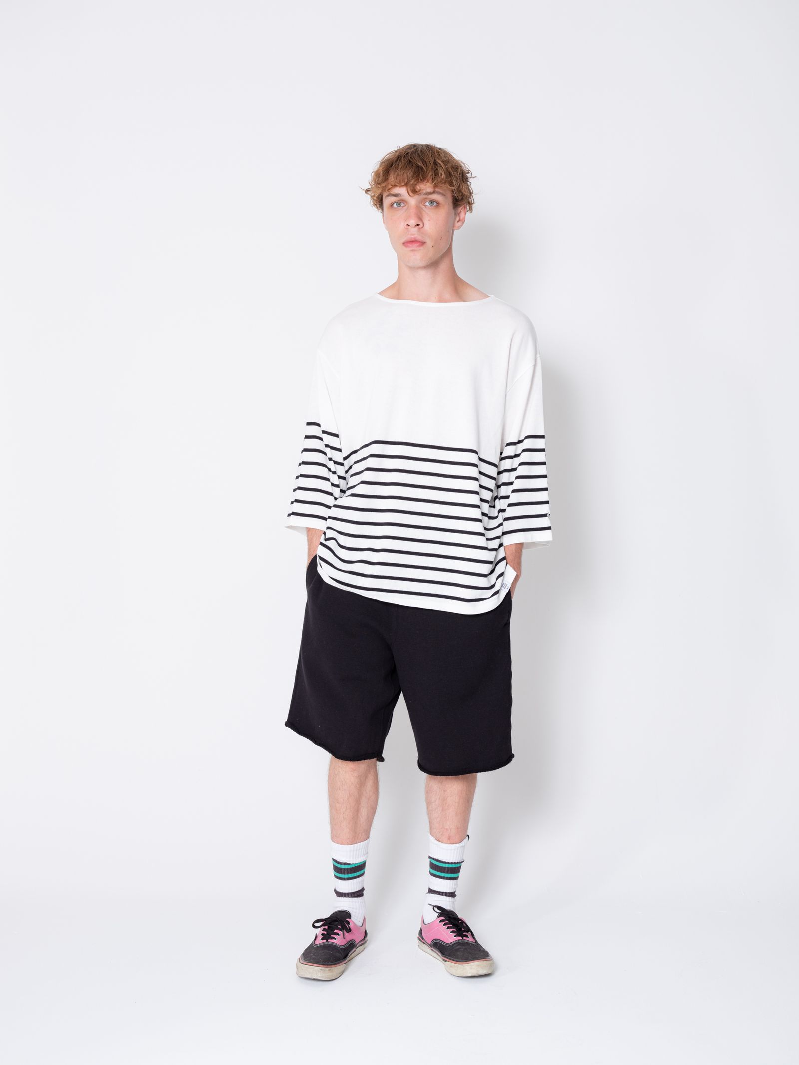 KNITTED BASQUE SHIRT "ERNEST" (WHITE) / サマーニット バスクシャツ