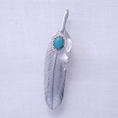 Feather LL with Stone 8*10 (Right) (SILVER) / ターコイズ付き特大フェザートップ (右向き)