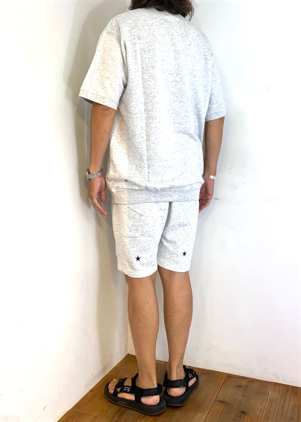 Short Sleeve Sweat (ASH) / ロゴ刺繍 半袖 クルーネック スウェット / セットアップ可能