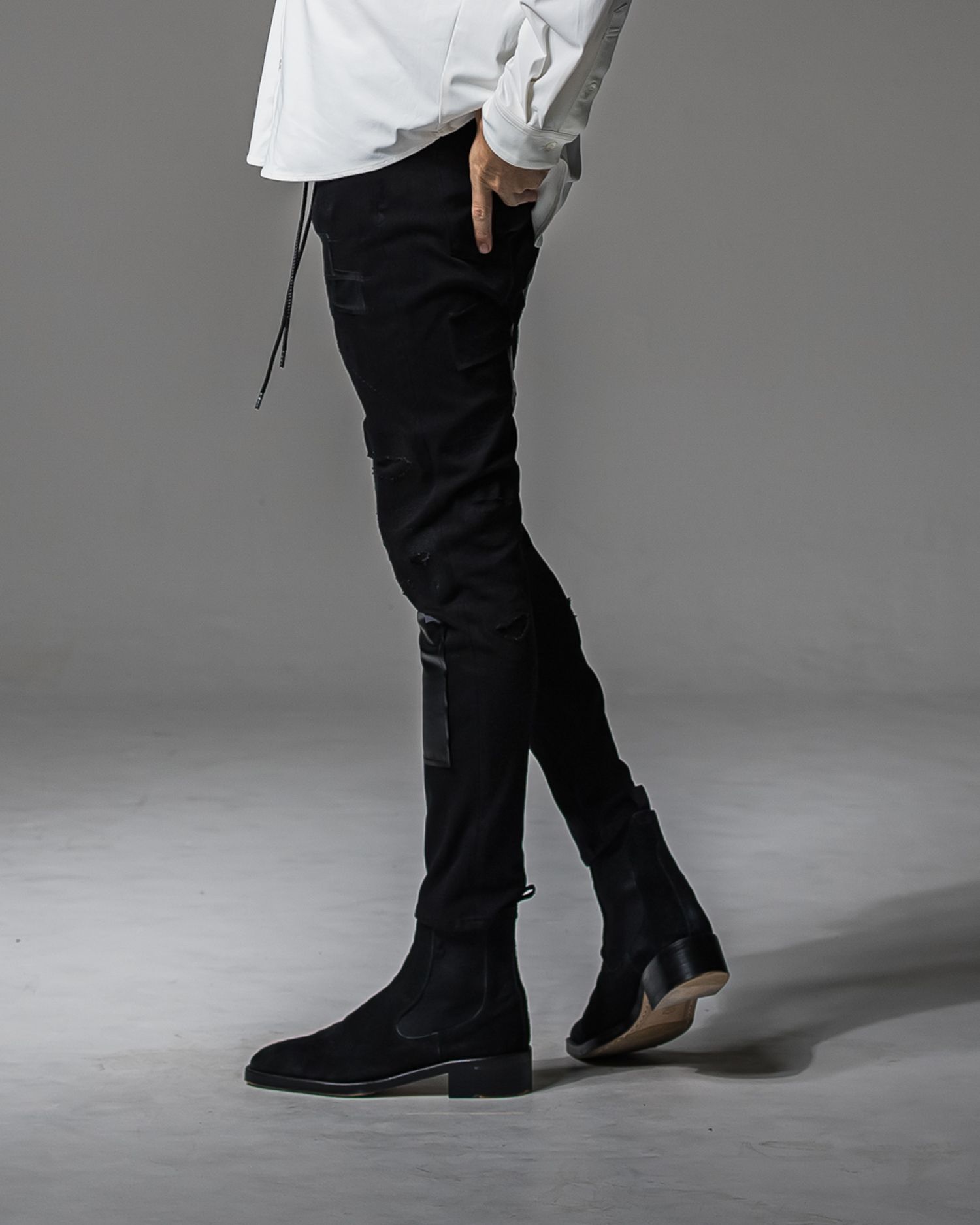 MICK DENIM JERSEY / BASIC-ST-020 / デニムジャージテーパードパンツ / ブラックリメイク (9月上旬入荷予定)