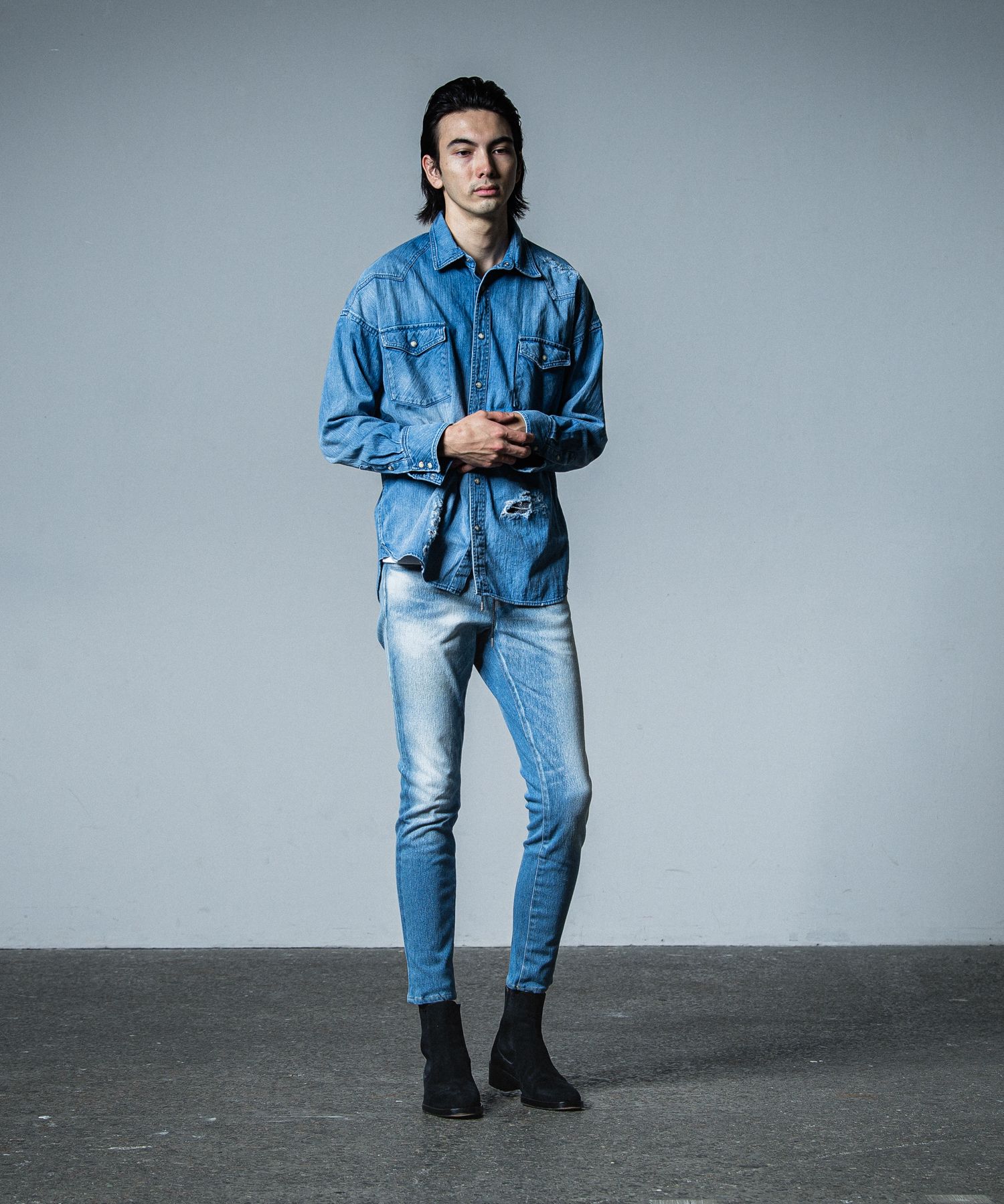 MICK DENIM JERSEY / RC33-ST-020 / デニムジャージテーパードパンツ / インディゴユーズド