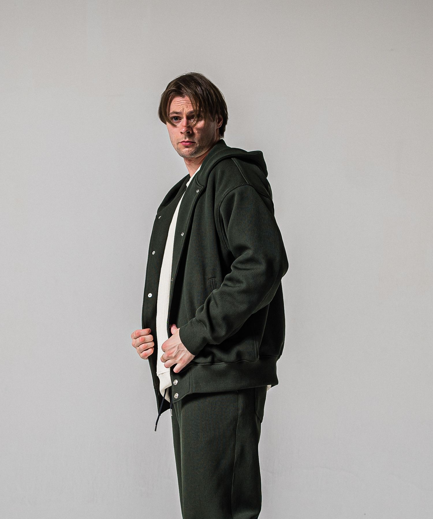 AZE VARSITY HOODIE / RC39-C-006 / 高機能畦編みニットトレーナー / カーキ (1月中旬入荷予定)