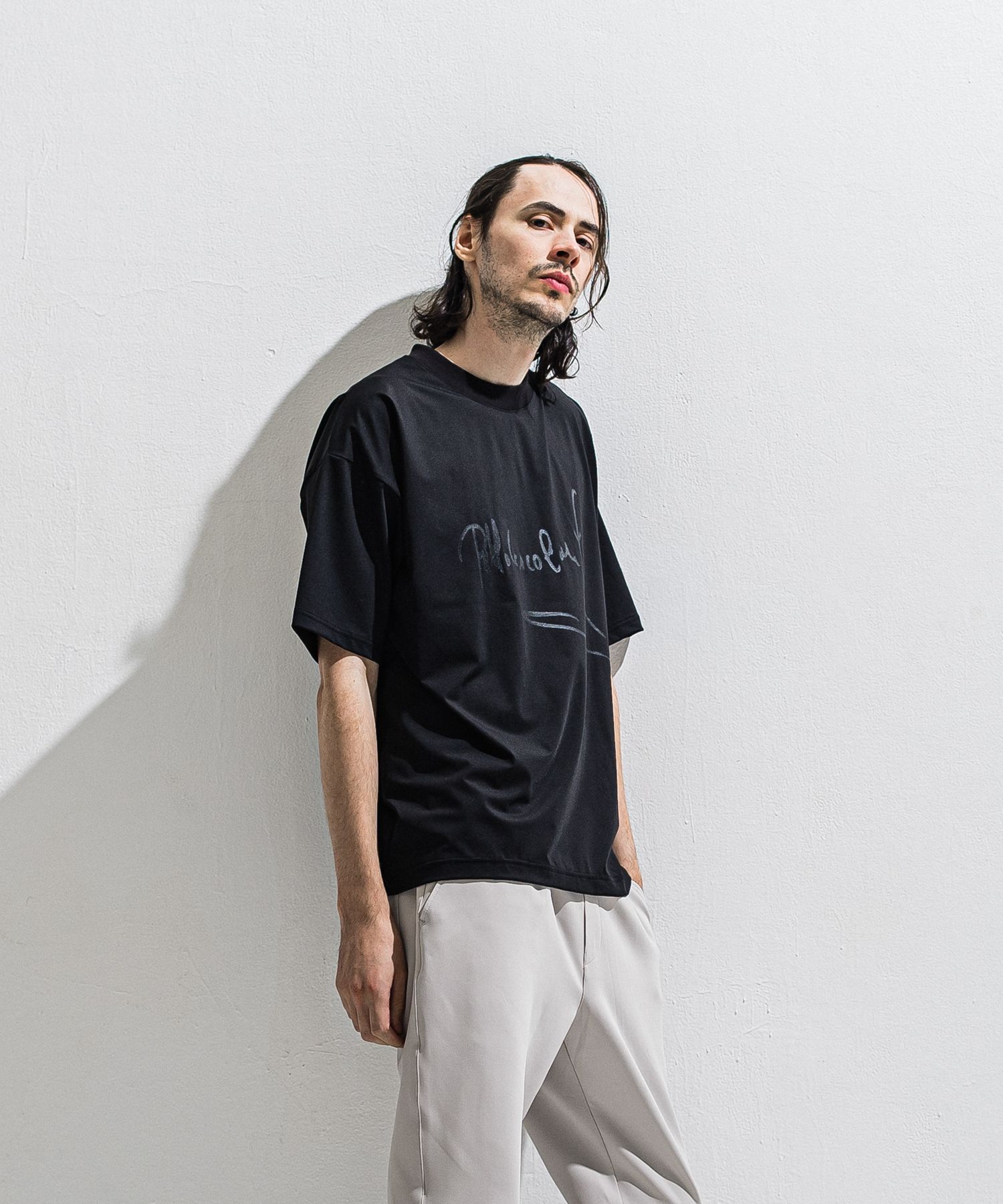 PB SIGN OVER NYLON T / DP1-T-002 / サインプリントナイロンビッグTシャツ / ブラック (4月上旬入荷予定)