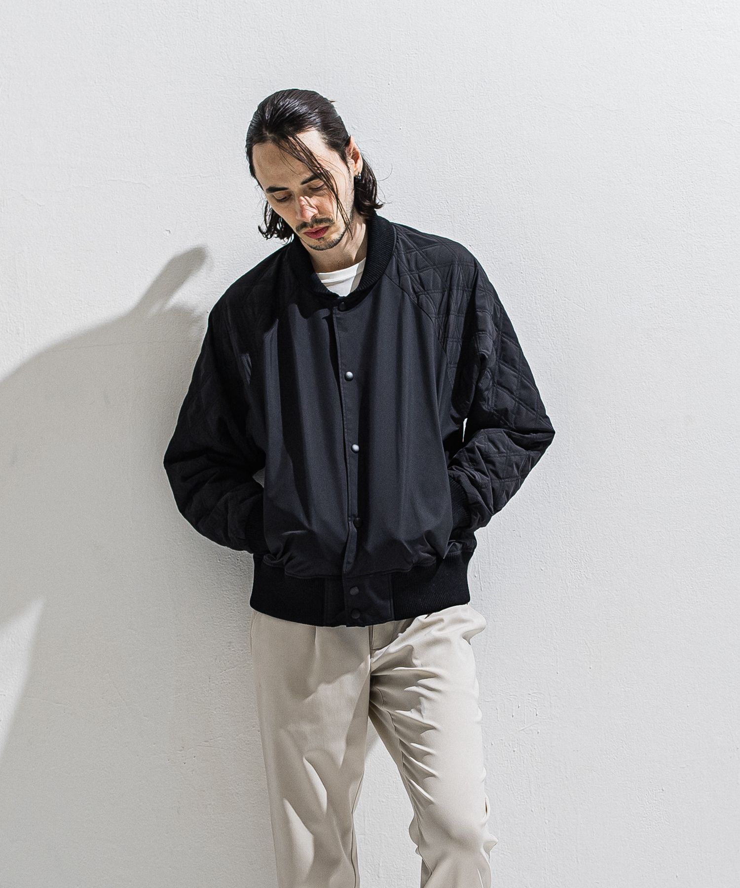 PB VARSITY JACKET / DP1-JK-001 / キルティングナイロンスタジャン / ブラック (2月中旬入荷予定)