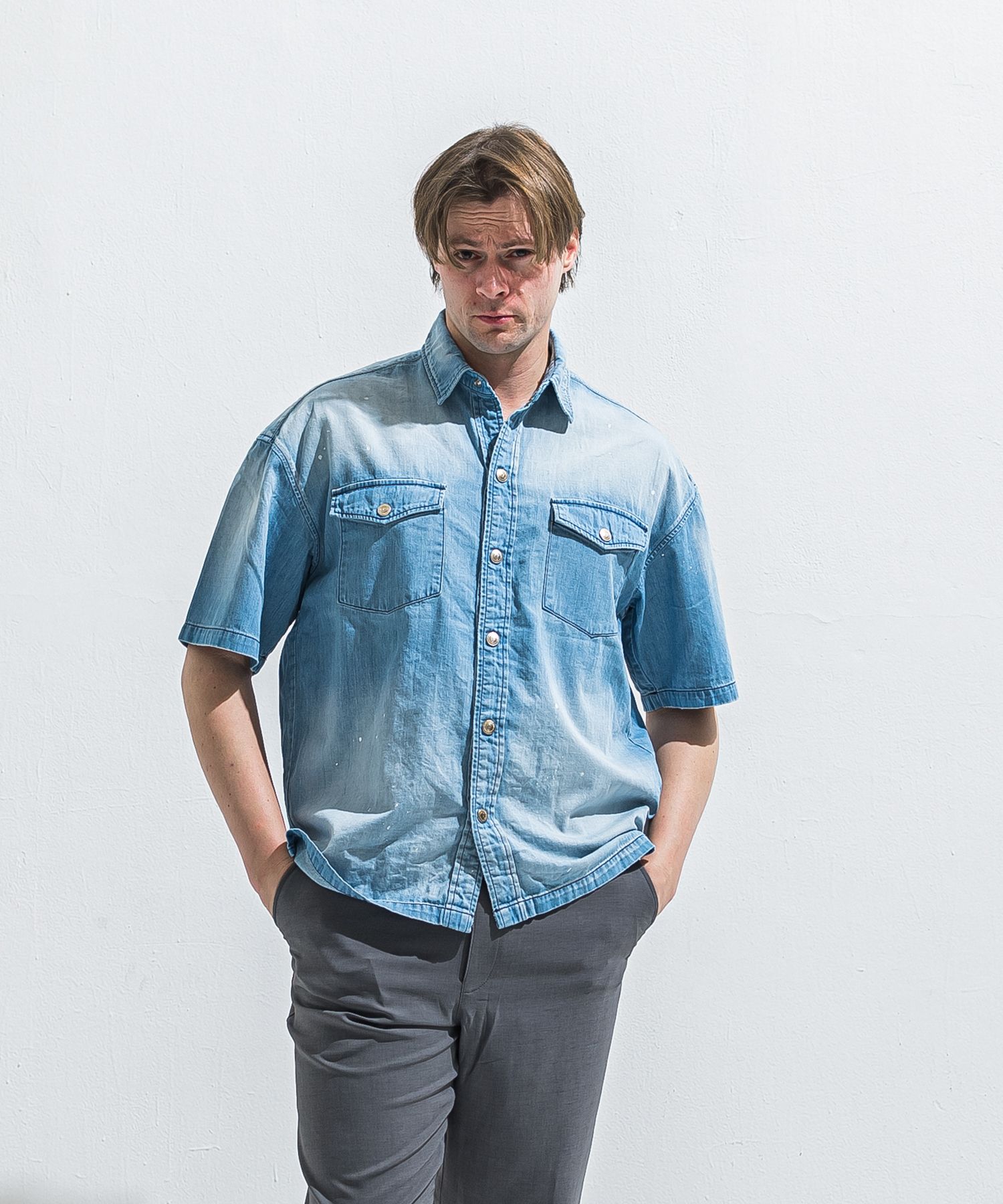 HALF DENIM SHIRTS / RC40-SH-002 / デニム半袖シャツ / ライトインディゴ (6月上旬入荷予定)