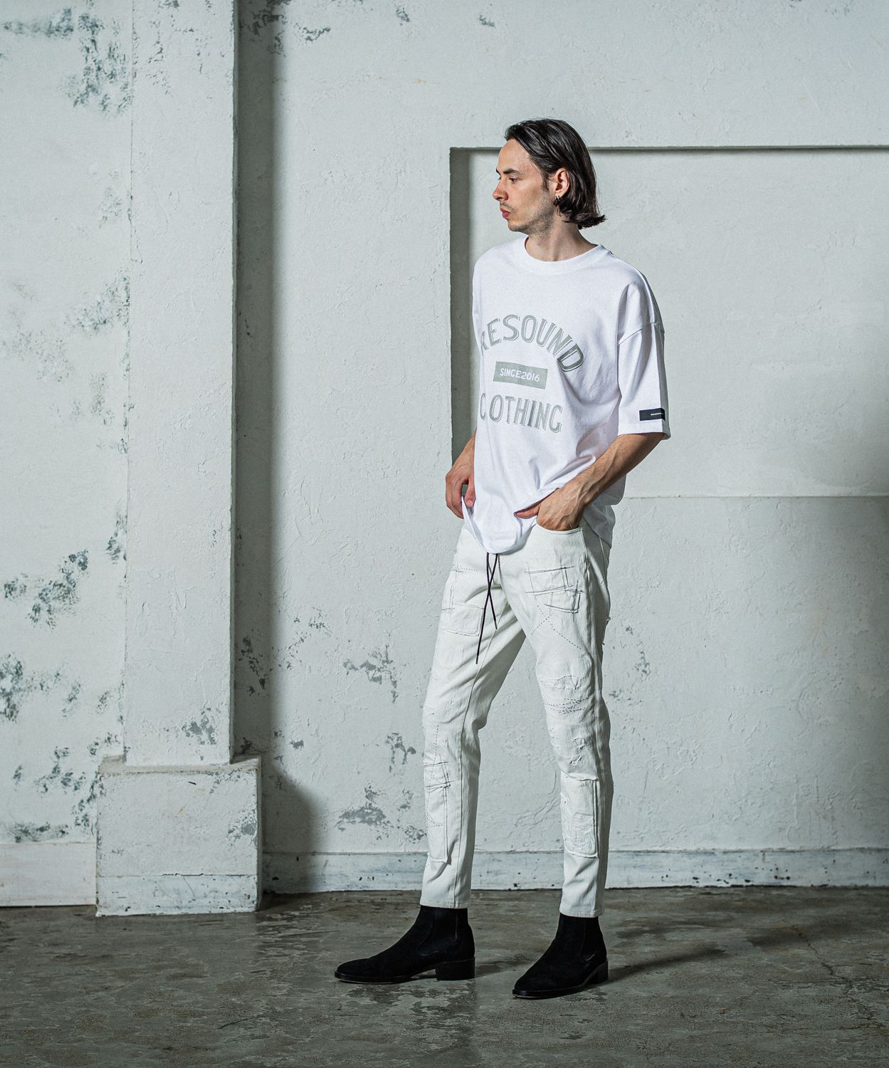 MICK DENIM JERSEY / RC35-ST-020 / デニムジャージテーパードパンツ / ホワイトリメイク