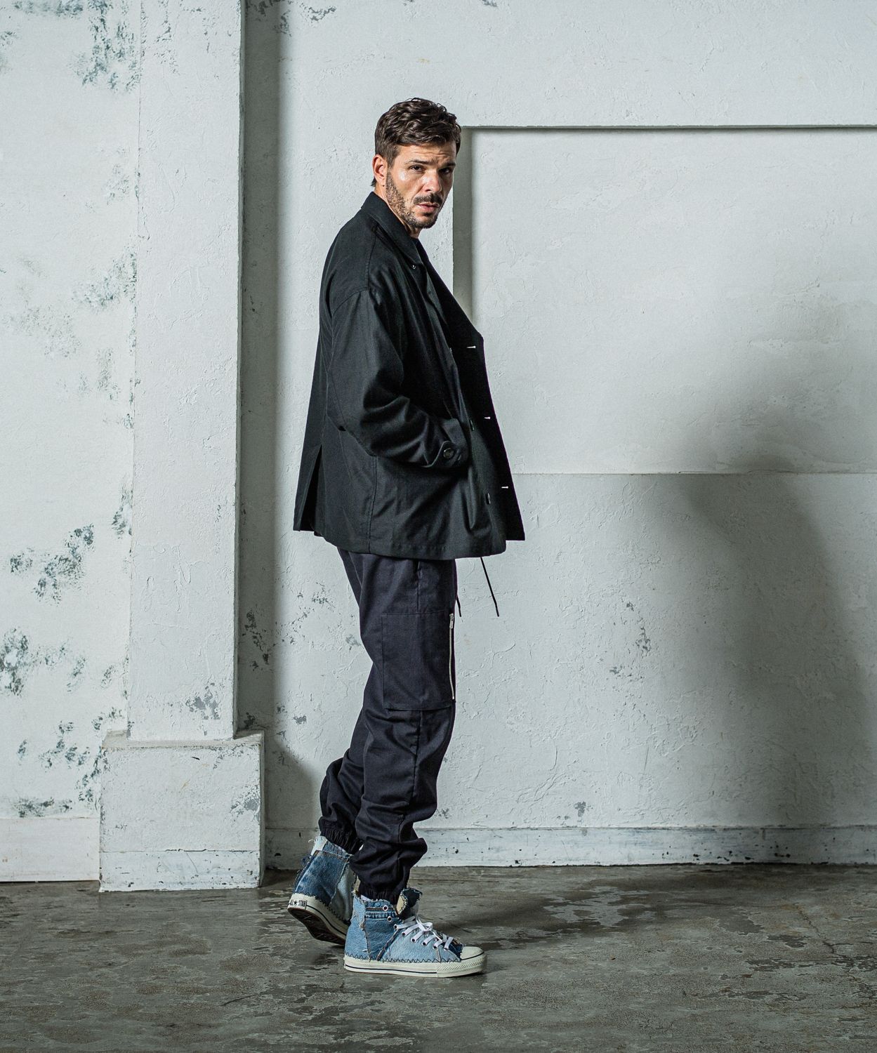 DAVID CARGO PANTS / RC35-ST-040 / ミリタリー裾ゴムカーゴパンツ / ブラック