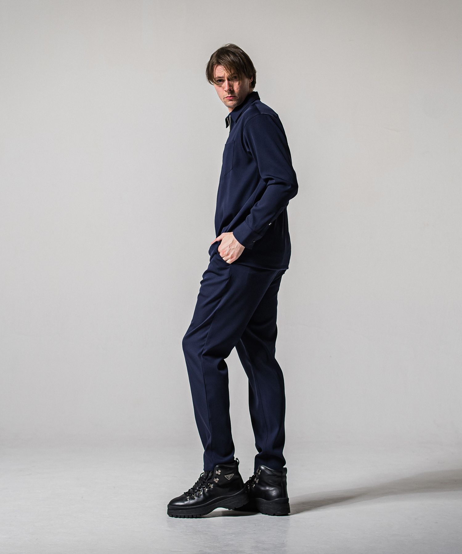 PULLOVER SATIN SHIRT / RC39-SH-002 / ハーフジップサテンシャツ / ネイビー (3月上旬入荷予定)