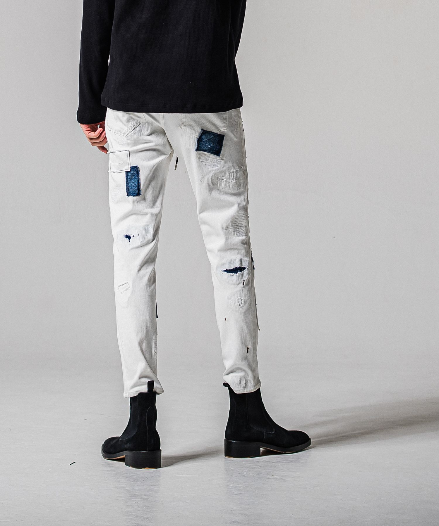 MICK DENIM JERSEY / BASIC-ST-020 / デニムジャージテーパードパンツ / ホワイトリメイク (2月中旬入荷予定)