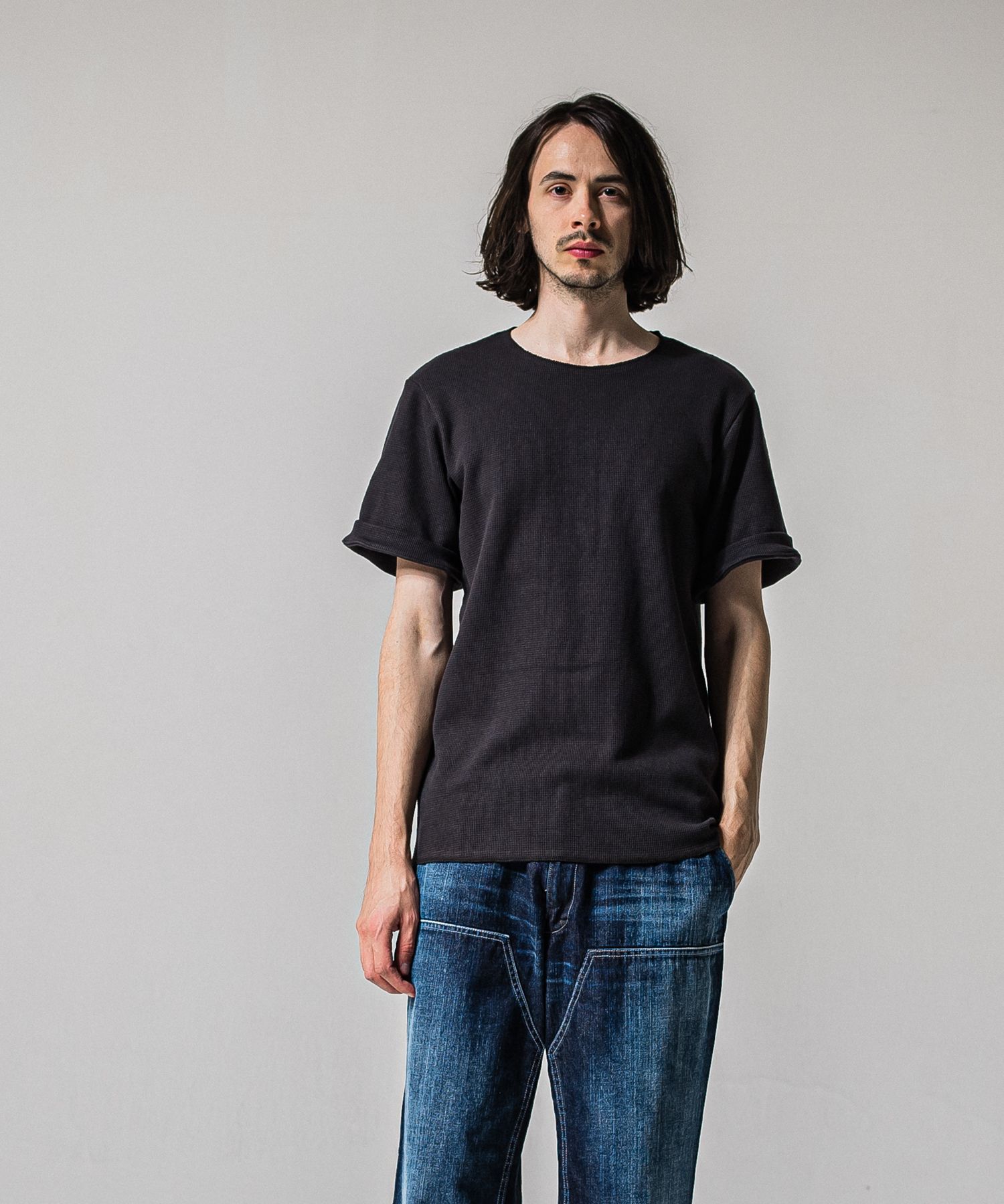 CUT OFF THERMAL TEE / RC39-T-003 / サーマルロールアップTシャツ / チャコール (3月中旬入荷予定)