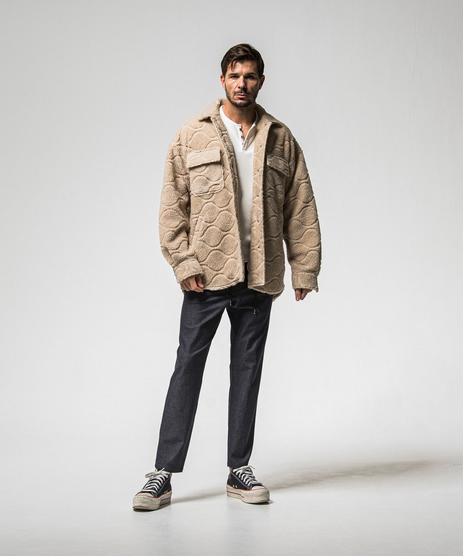 VELOURS FLEECE THERMAL HENRY / RC38-C-003 / 裏起毛サーマルヘンリーネックロングTシャツ / ホワイト (10月中旬入荷予定)