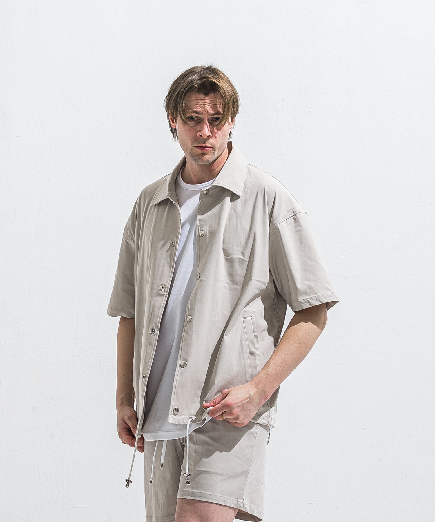 NYLON HALF COACH JACKET / RC40-C-002 / 半袖ナイロンコーチジャケット / グレージュ (5月中旬入荷予定)