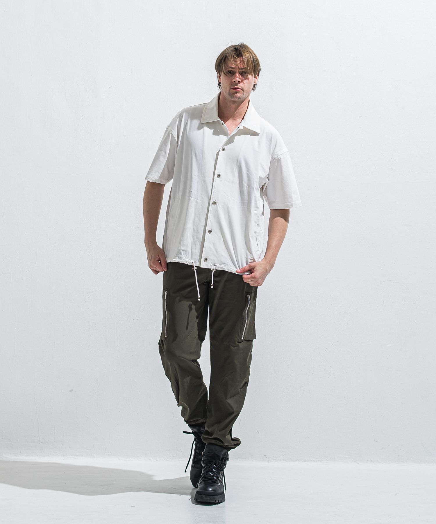DAVID NYLON CARGO PANTS / RC40-ST-040 / ミリタリーナイロン裾ゴムカーゴパンツ / カーキ (6月中旬入荷予定)