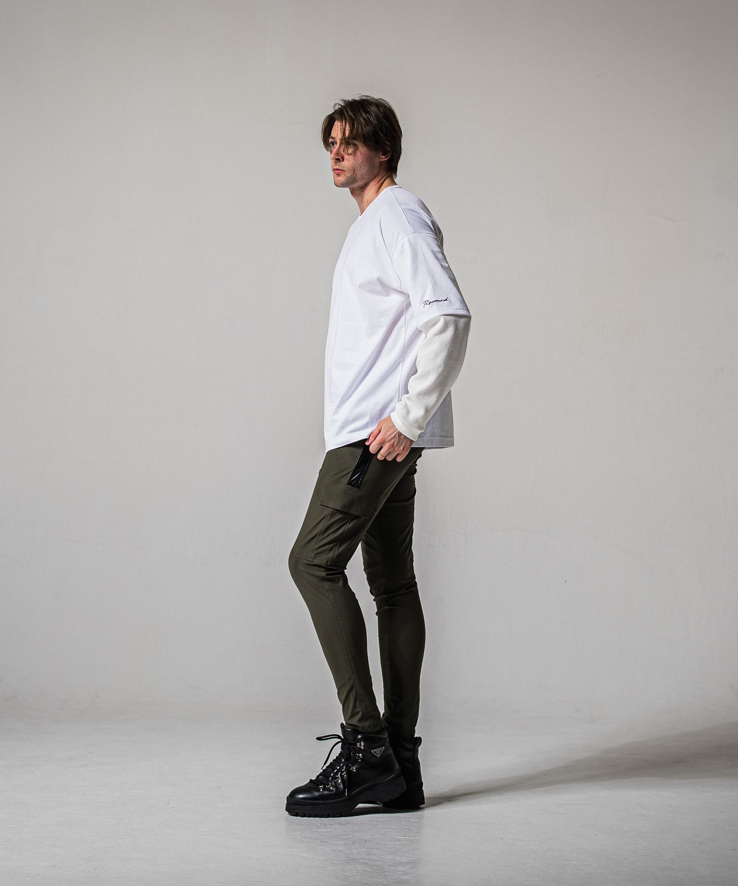 DARRELL CARGO PT / BASIC-ST-010 / ナイロン レザーラインカーゴパンツ / カーキ×レザーブラック (2月下旬入荷予定)